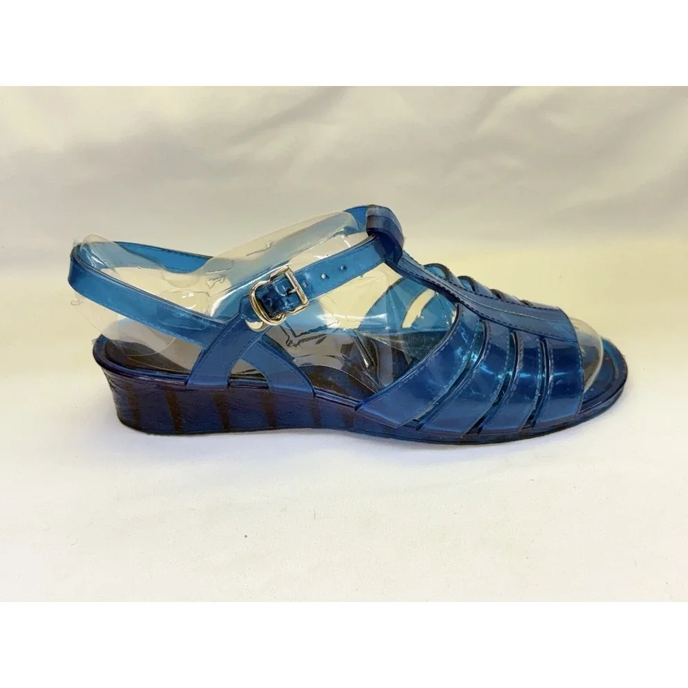 VTG Women's Translucent Blue Jelly Sandals Woven Fisherman Silhouette Sz 8
